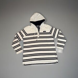 LL Bean Rugby Hoodie Women XLHenley Pullover Sweatshirt Terry Soft Cotton Stripe